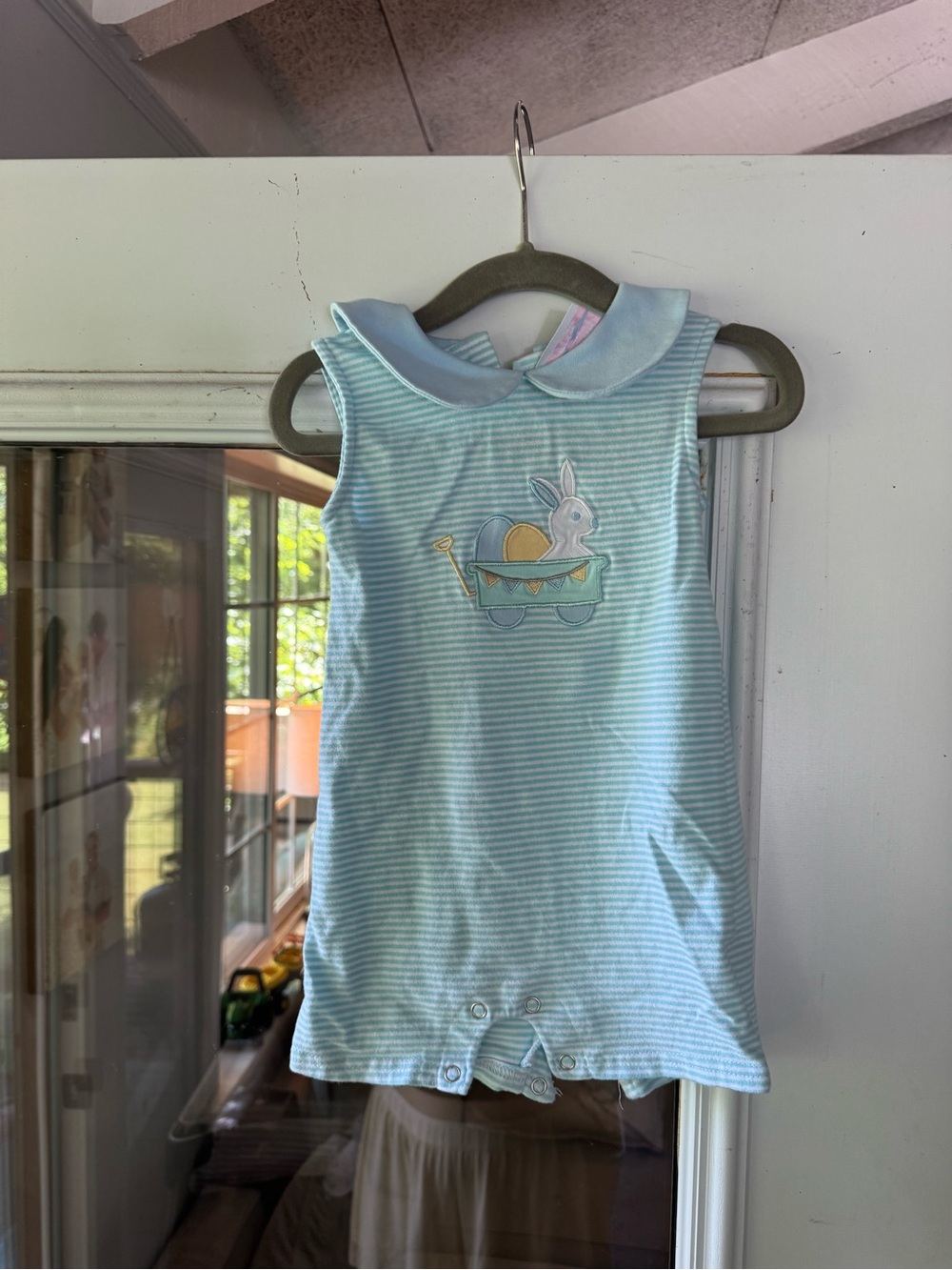 Baby Blue Striped Easter Bunny One-Piece for Kids